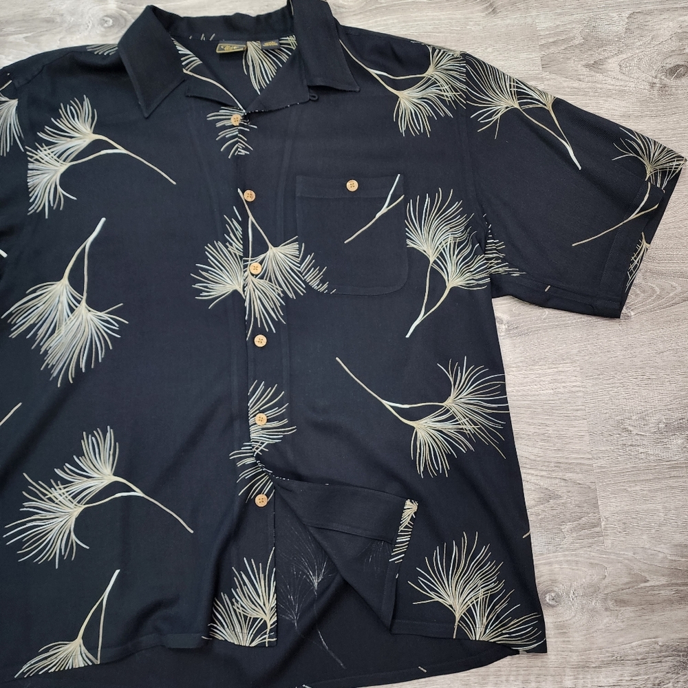 WFF 100% Silk Black Button Down Men's Short Sleeve Shirt XXL - Picture 7 of 7